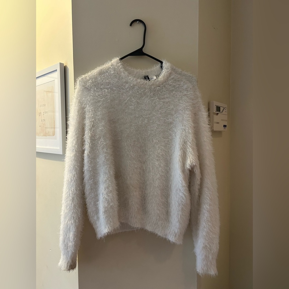 H&M White Shaggy Sweater